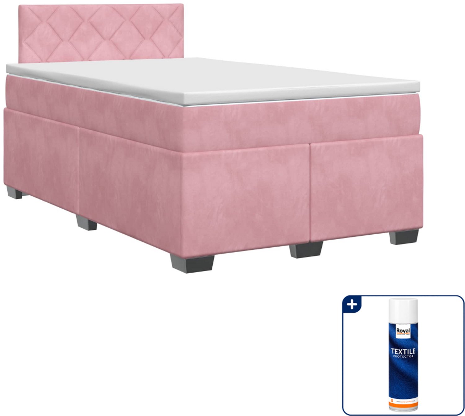 vidaXL boxspringbed met matras - 120 x 200 cm - fluweel - roze - Inclusief textielbeschermer 500 ml