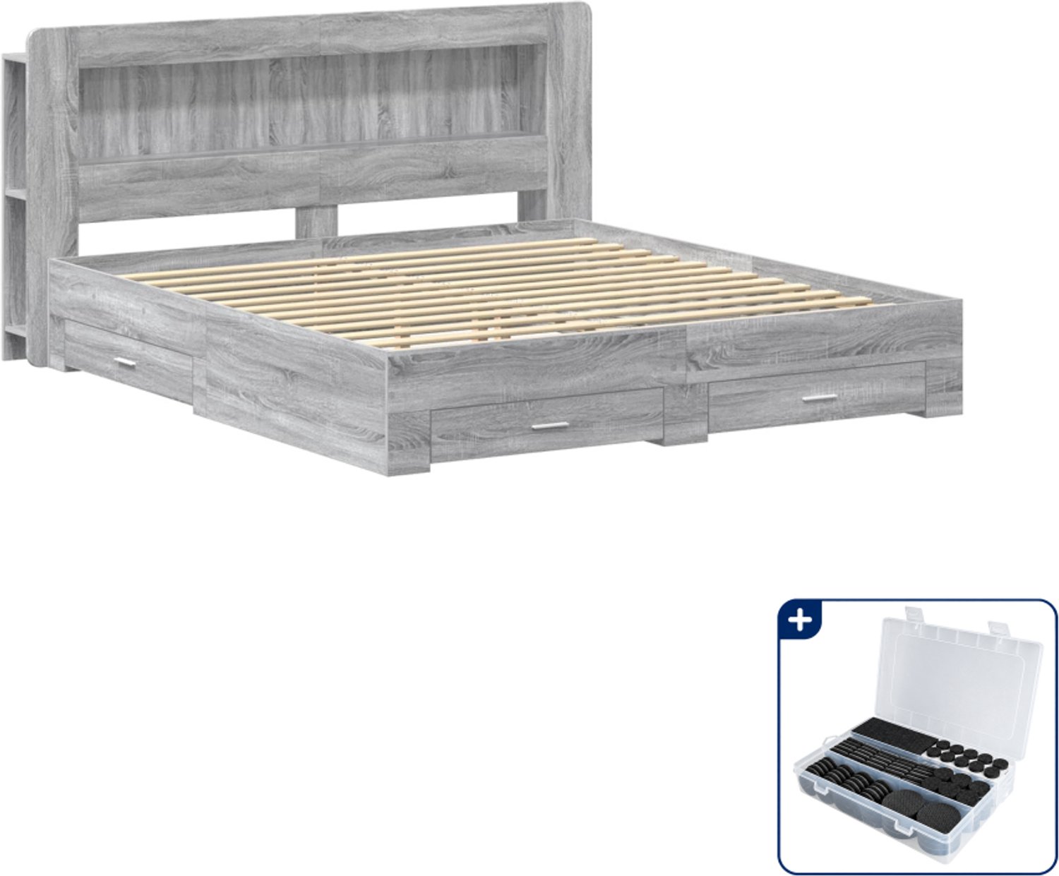 vidaXL bedframe - 200 x 200 cm - bewerkt hout - grijs sonoma - Inclusief antikrasvilt 177-delig