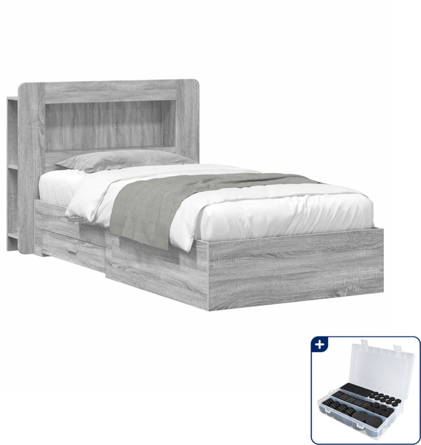 vidaXL bedframe met opslag - 80 x 200 cm - bewerkt hout - grijs sonoma - Inclusief antikrasvilt 177-delig