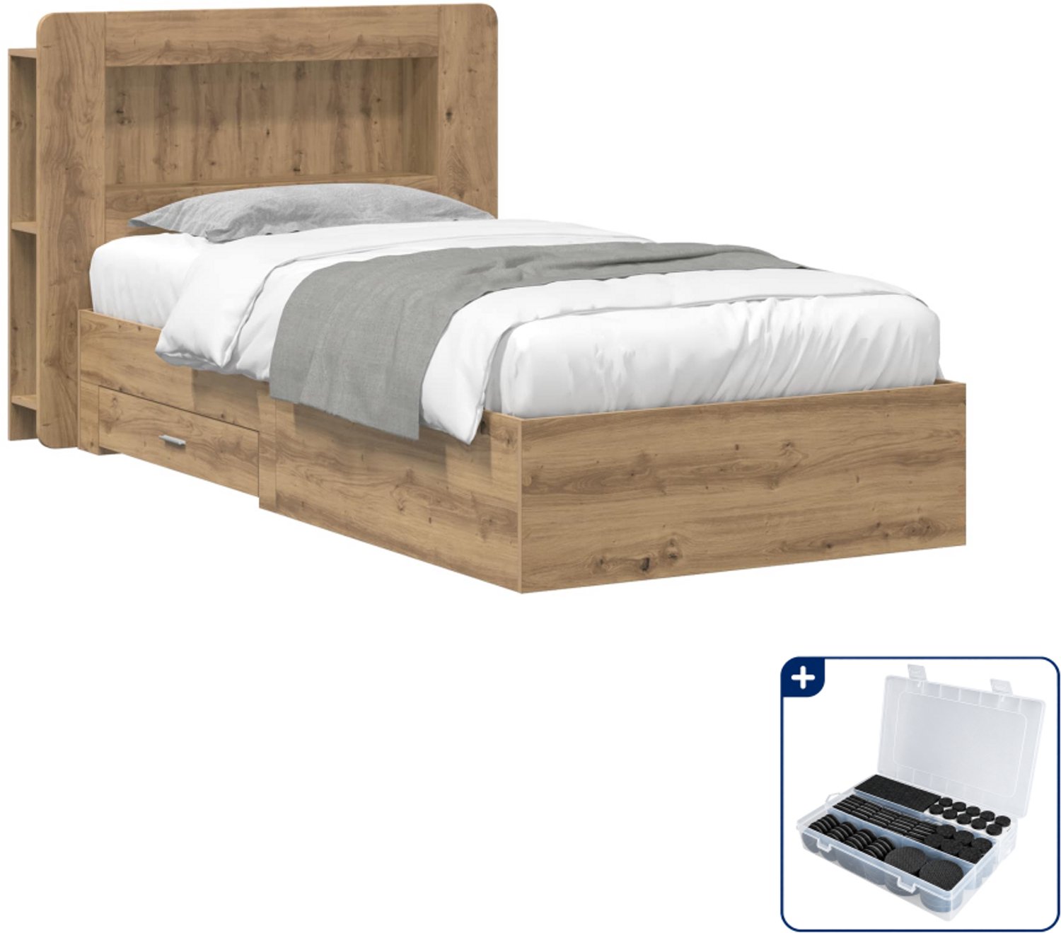vidaXL bedframe - 80 x 200 cm - bewerkt hout - artisanaal eiken - Inclusief antikrasvilt 177-delig Bruin