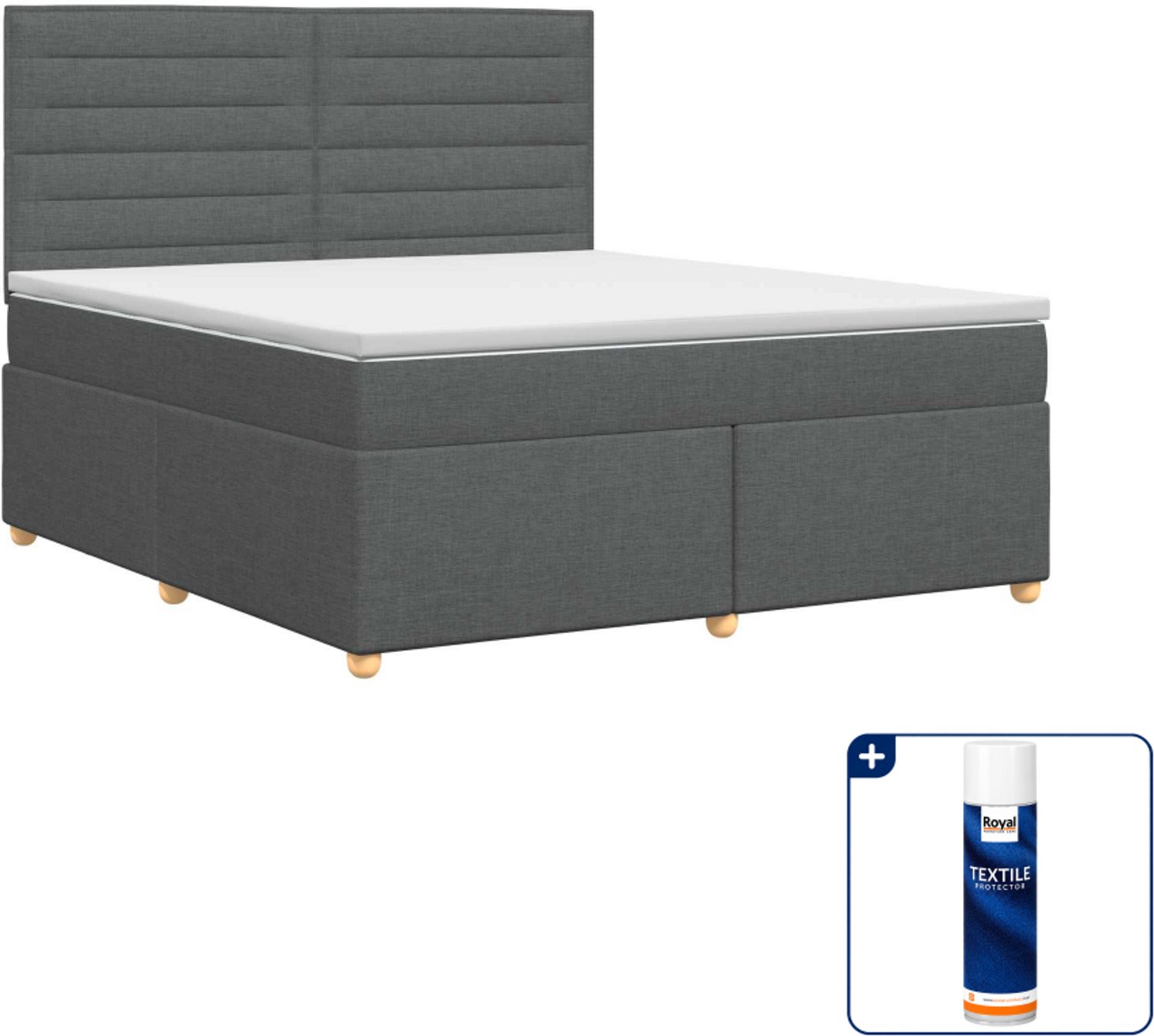 vidaXL Queensize boxspringbed met matras - 160 x 200 cm - donkergrijs - Inclusief textielbeschermer 500 ml Donker Grijn