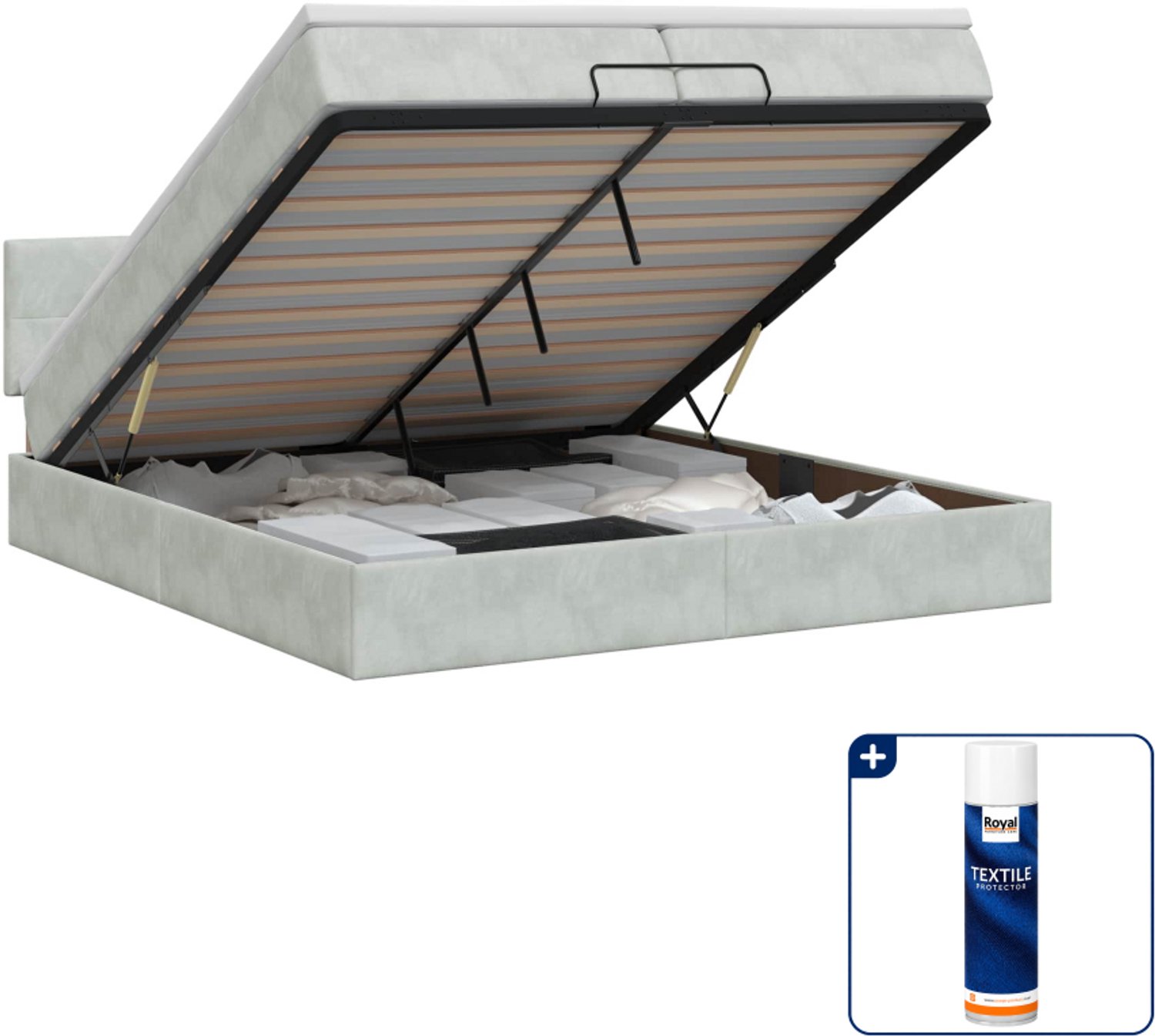 vidaXL ottoman bed met matras - super kingsize - 200 x 200 cm - grijs - Inclusief textielbeschermer 500 ml Lichtgrijs