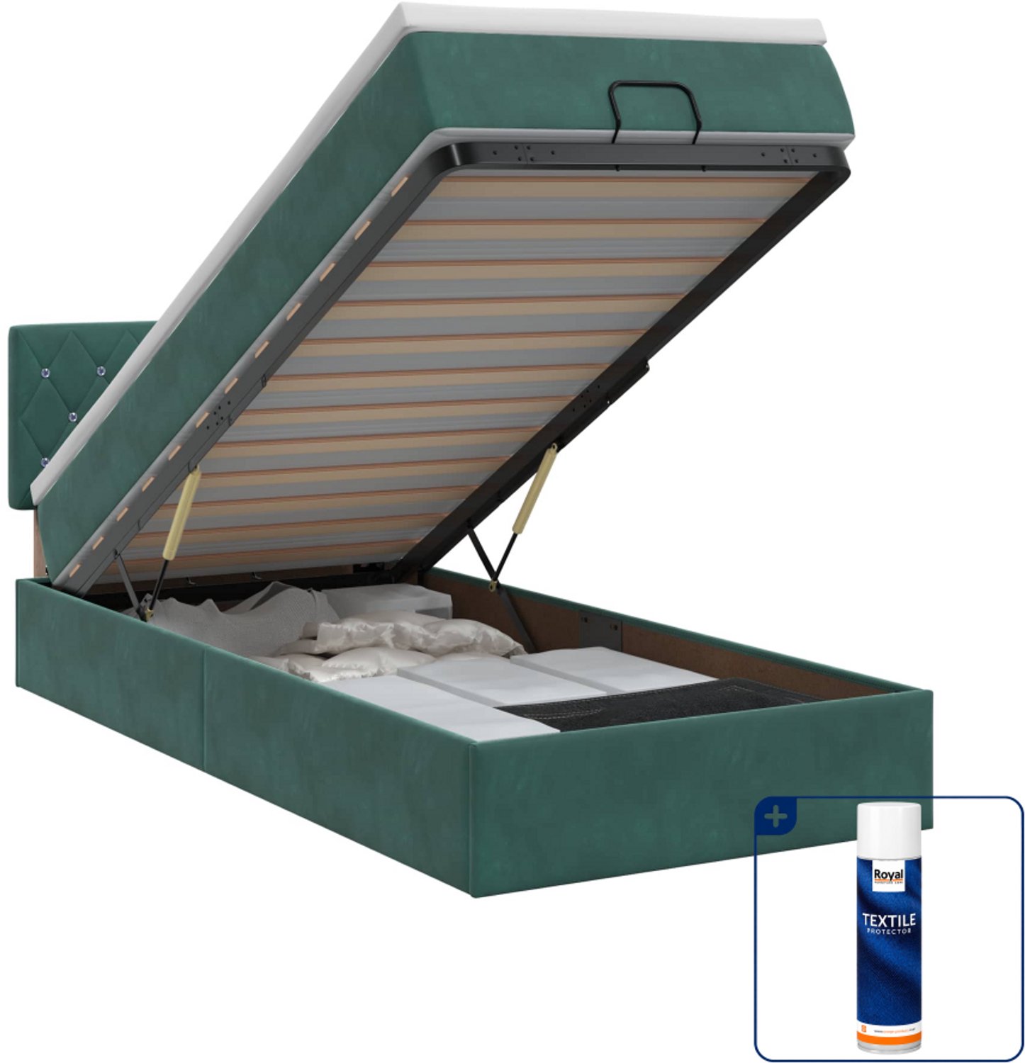 vidaXL ottoman bed met matras - 90 x 190 cm - fluweel - donkergroen - Inclusief textielbeschermer 500 ml