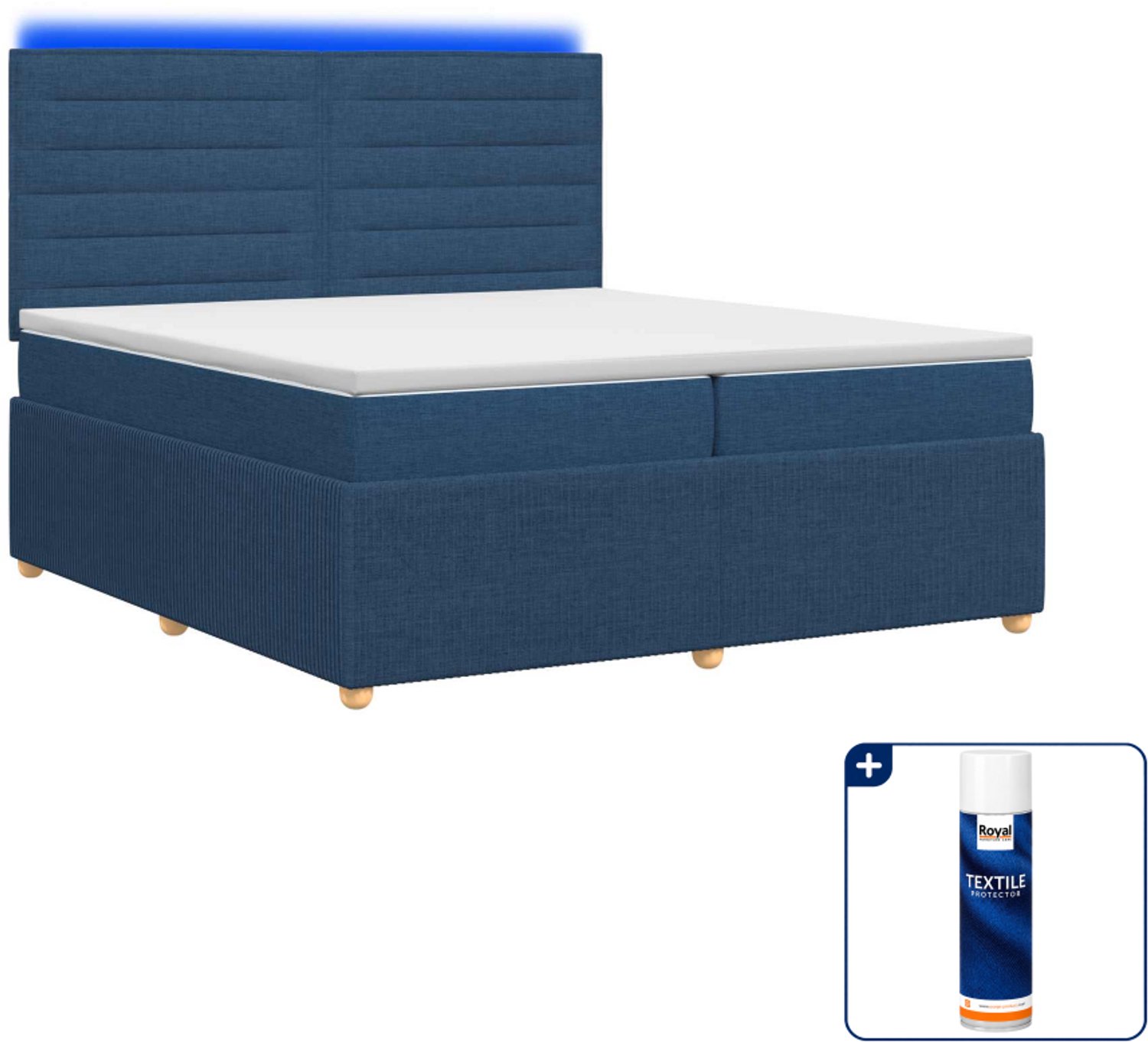 vidaXL LED boxspring bed met matras - 200 x 200 cm - blauw - Inclusief textielbeschermer 500 ml