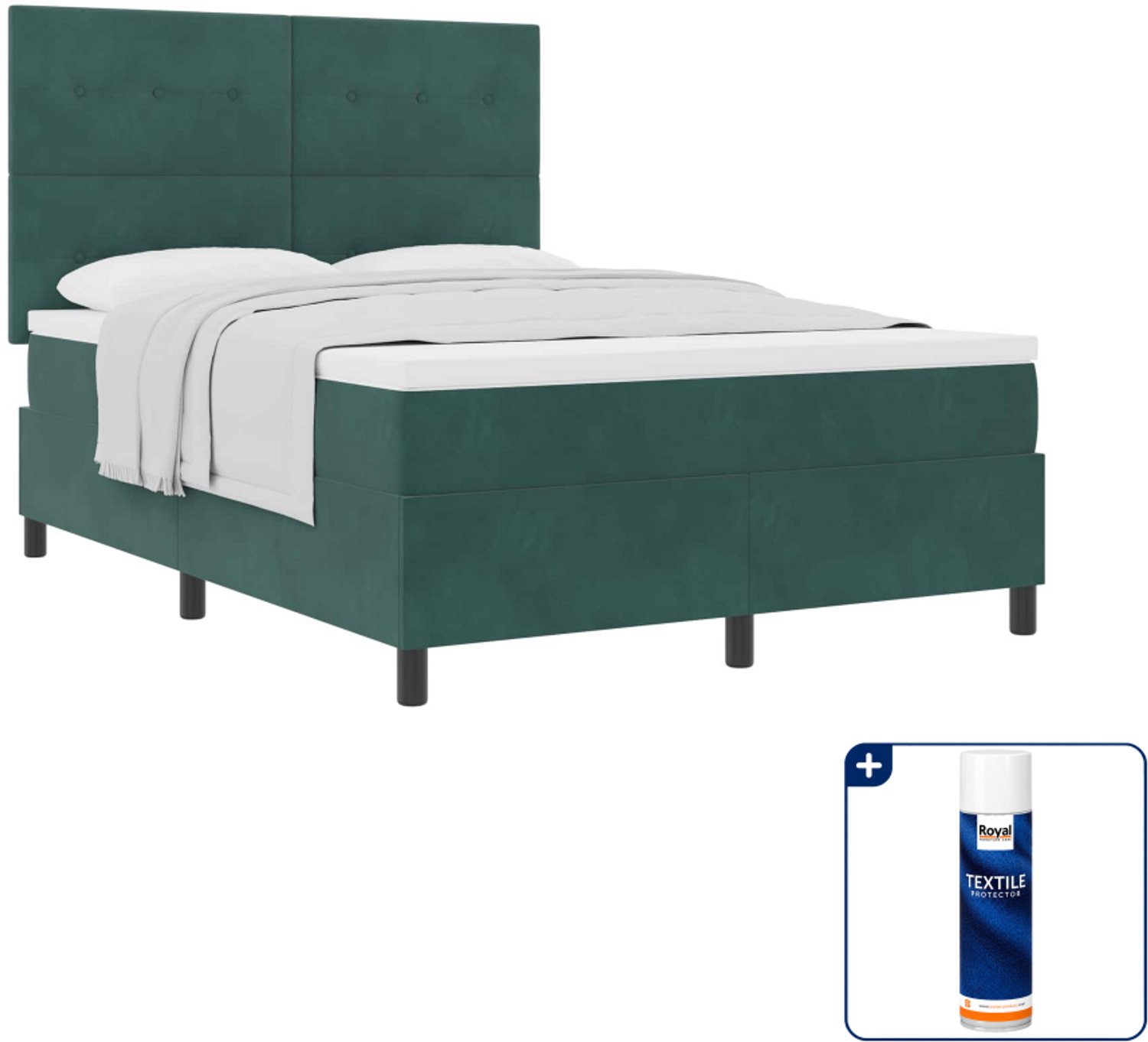 vidaXL boxspringbed Queensize - 160 x 200 cm - donkergroen - fluweel - Inclusief textielbeschermer 500 ml