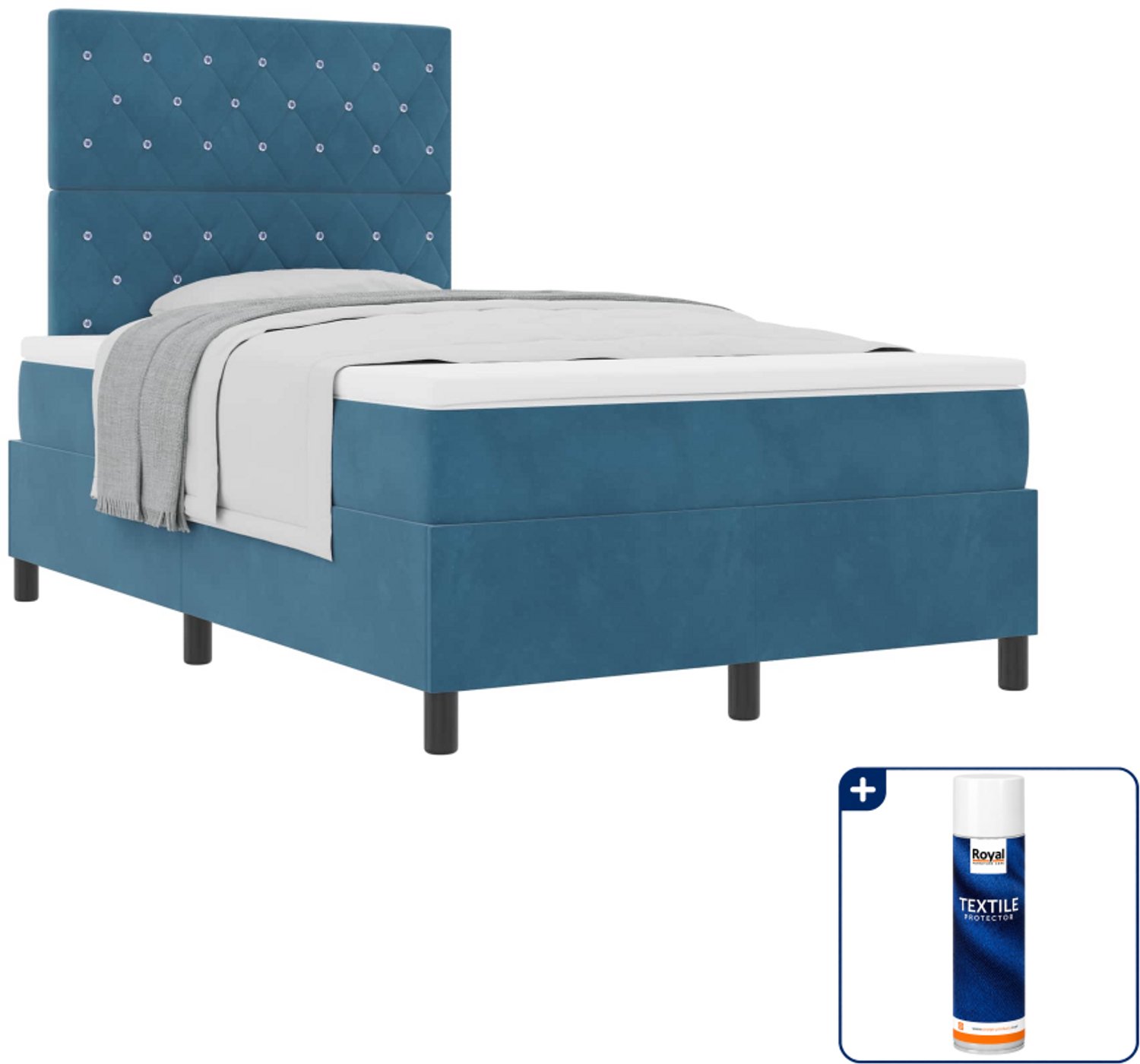 vidaXL boxspringbed met matras - 120 x 190 cm - fluweel - donkerblauw - Inclusief textielbeschermer 500 ml Middernachtblauw