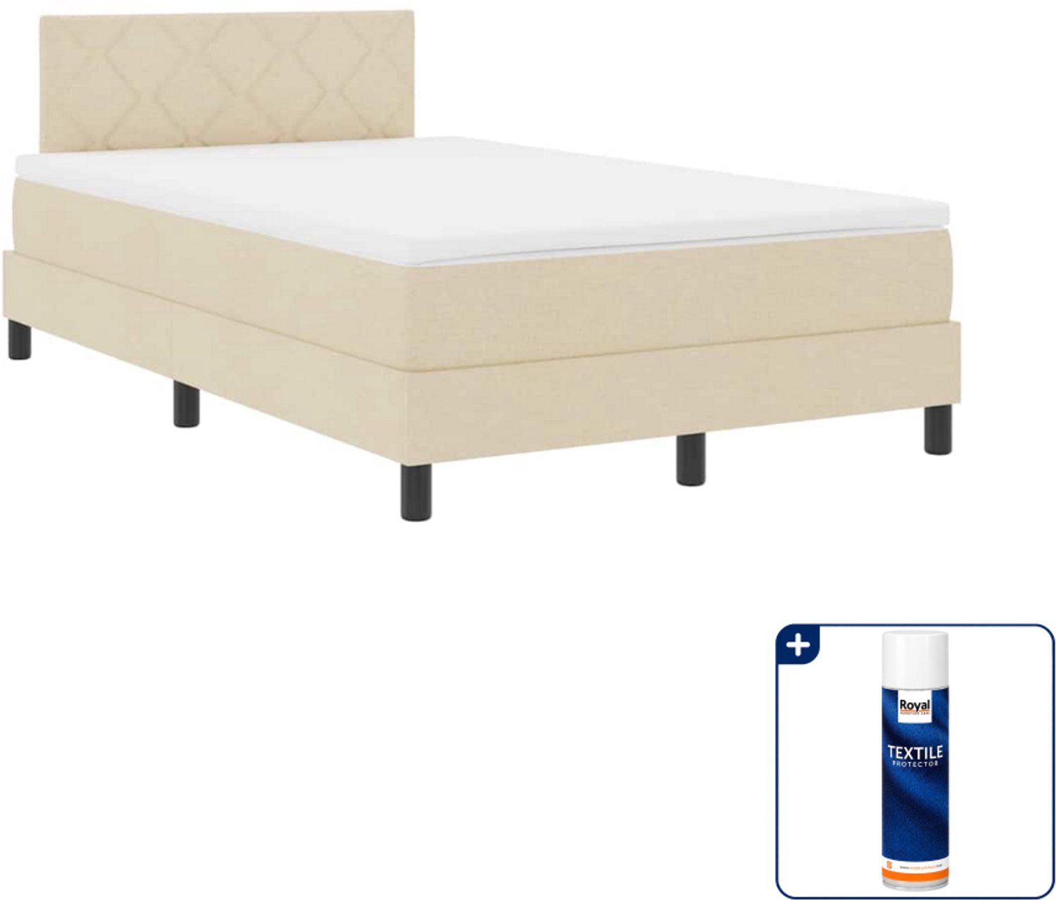 vidaXL boxspring - 120 x 200 cm - stof - crème - Inclusief textielbeschermer 500 ml