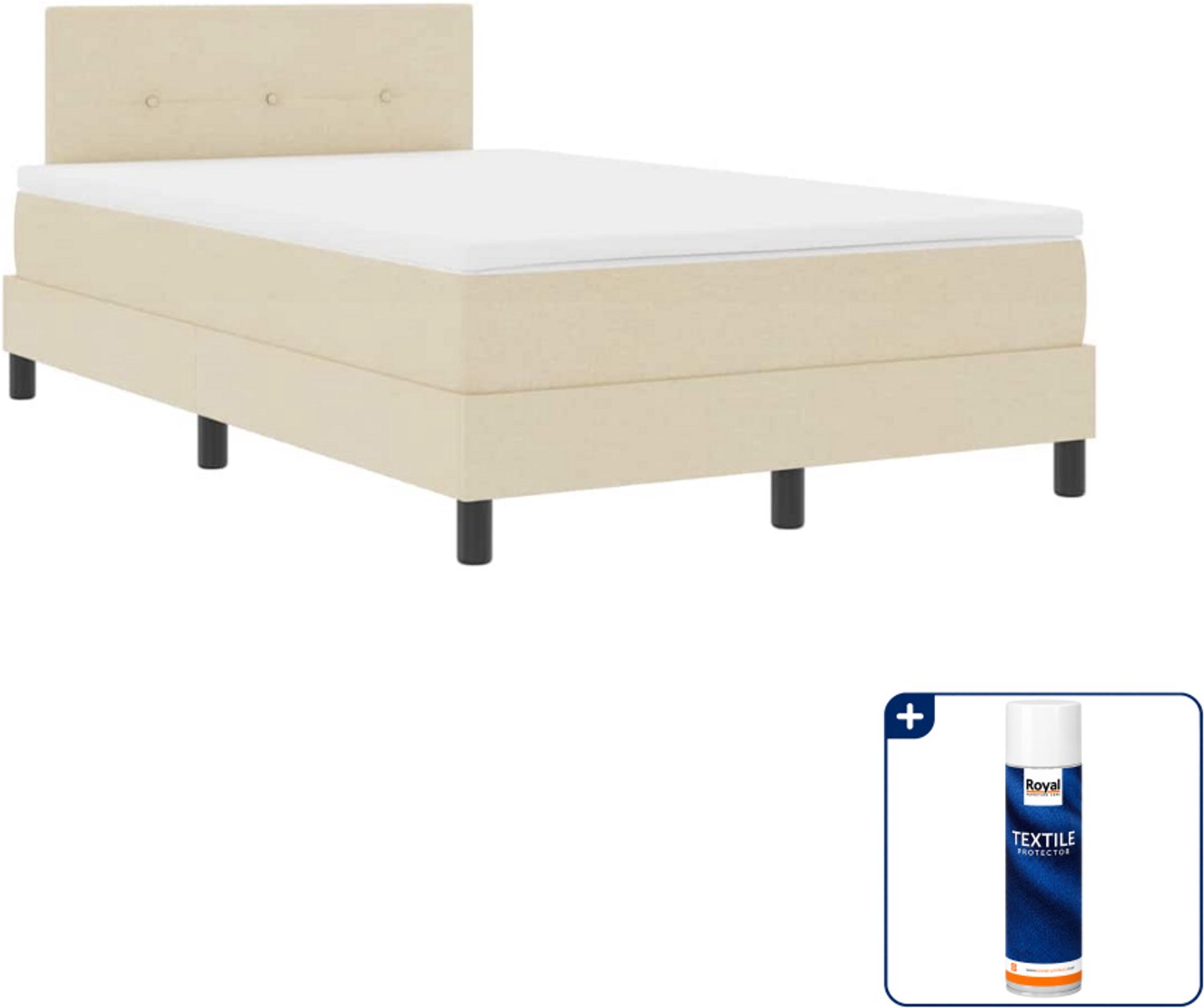 vidaXL boxspring - 120 x 190 cm - stof - crème - Inclusief textielbeschermer 500 ml