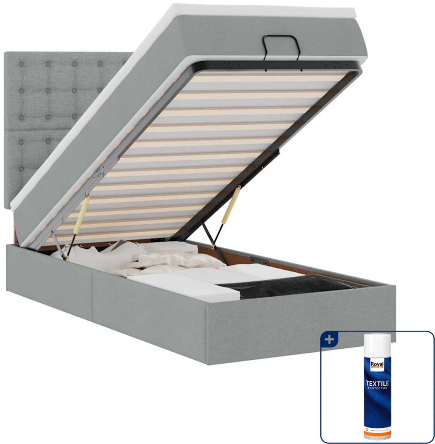 vidaXL ottoman bed met matras - 80 x 200 cm - stof - lichtgrijs - Inclusief textielbeschermer 500 ml Zwart