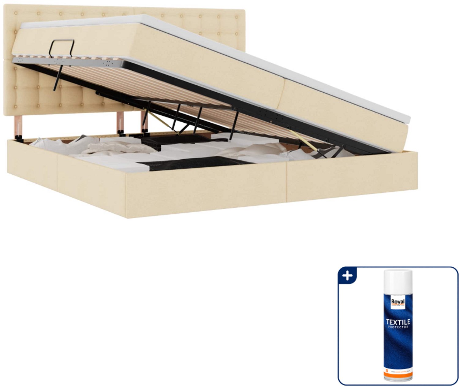 vidaXL opbergbed met matras - 200 x 200 cm - crème - Inclusief textielbeschermer 500 ml