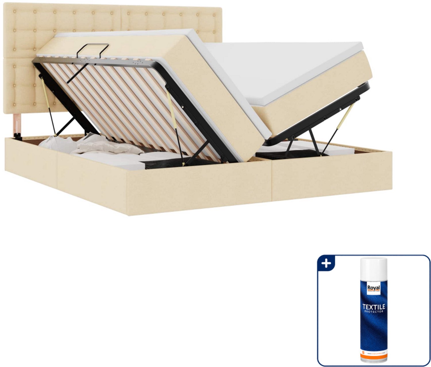 vidaXL opbergbed - 200 x 200 cm - crème - Inclusief textielbeschermer 500 ml