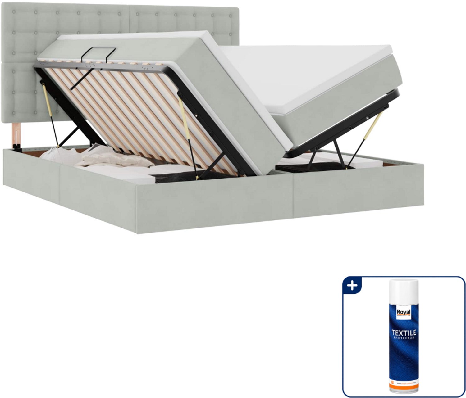 vidaXL opbergbed Kingsize - 180 x 200 cm - lichtgrijs - Inclusief textielbeschermer 500 ml