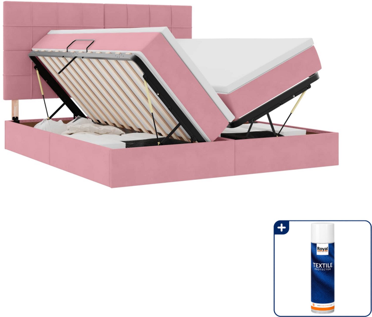 vidaXL opbergbed - 200 x 200 cm - roze - Inclusief textielbeschermer 500 ml