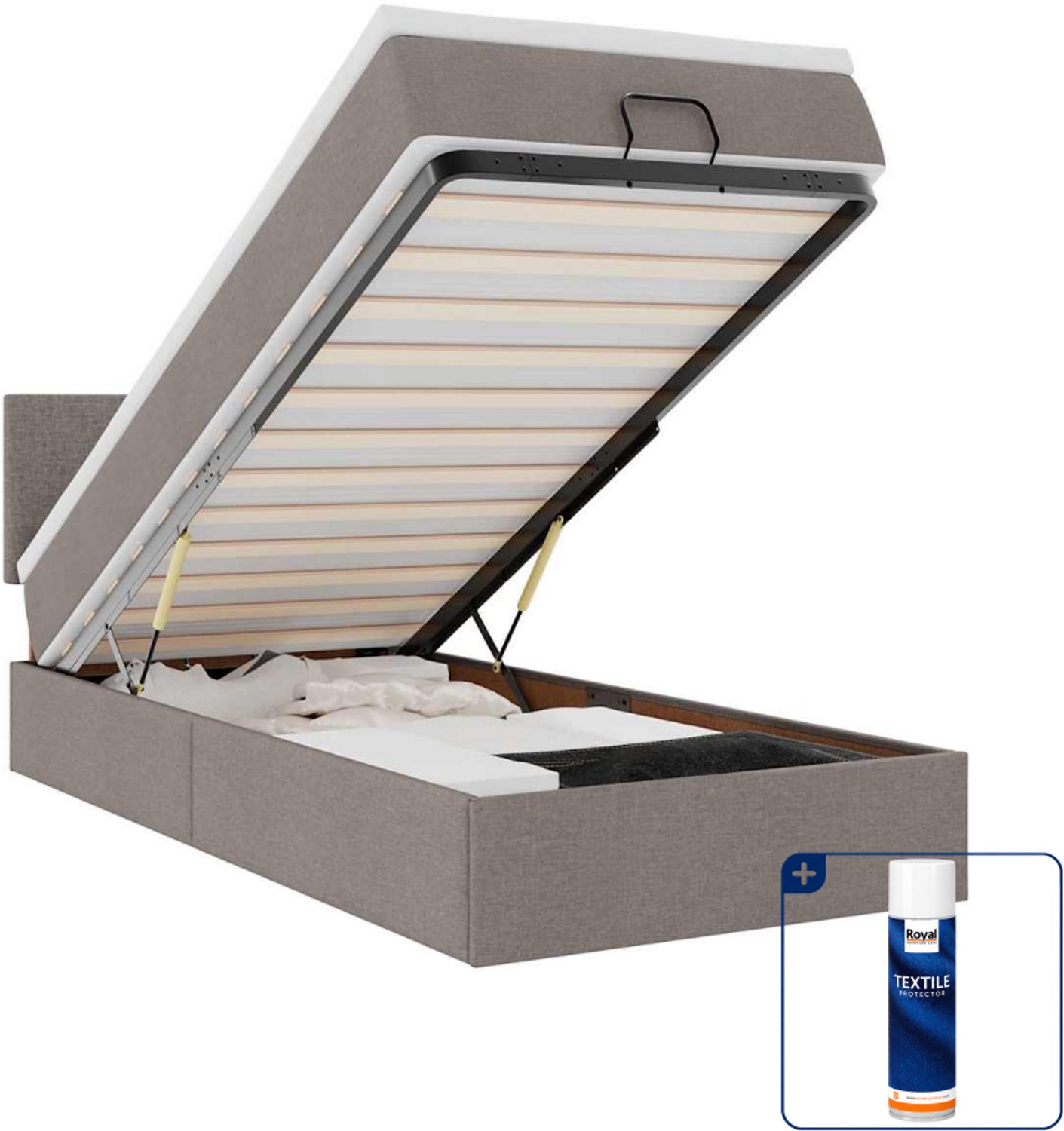 vidaXL Ottoman bed met matras en LED - 90 x 190 cm - stof - taupe - Inclusief textielbeschermer 500 ml Blauw