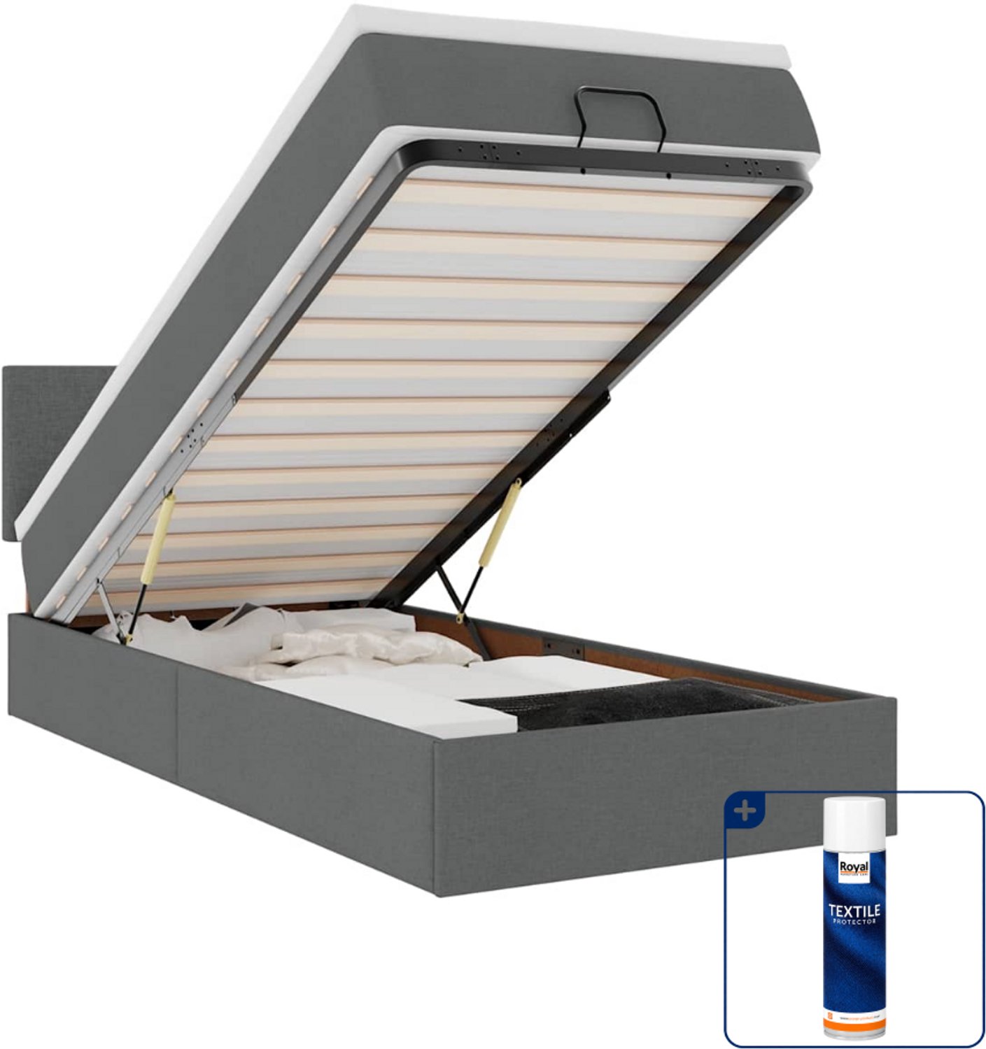 vidaXL bed met matras en LED - 80 x 200 cm - stof - donkergrijs - Inclusief textielbeschermer 500 ml