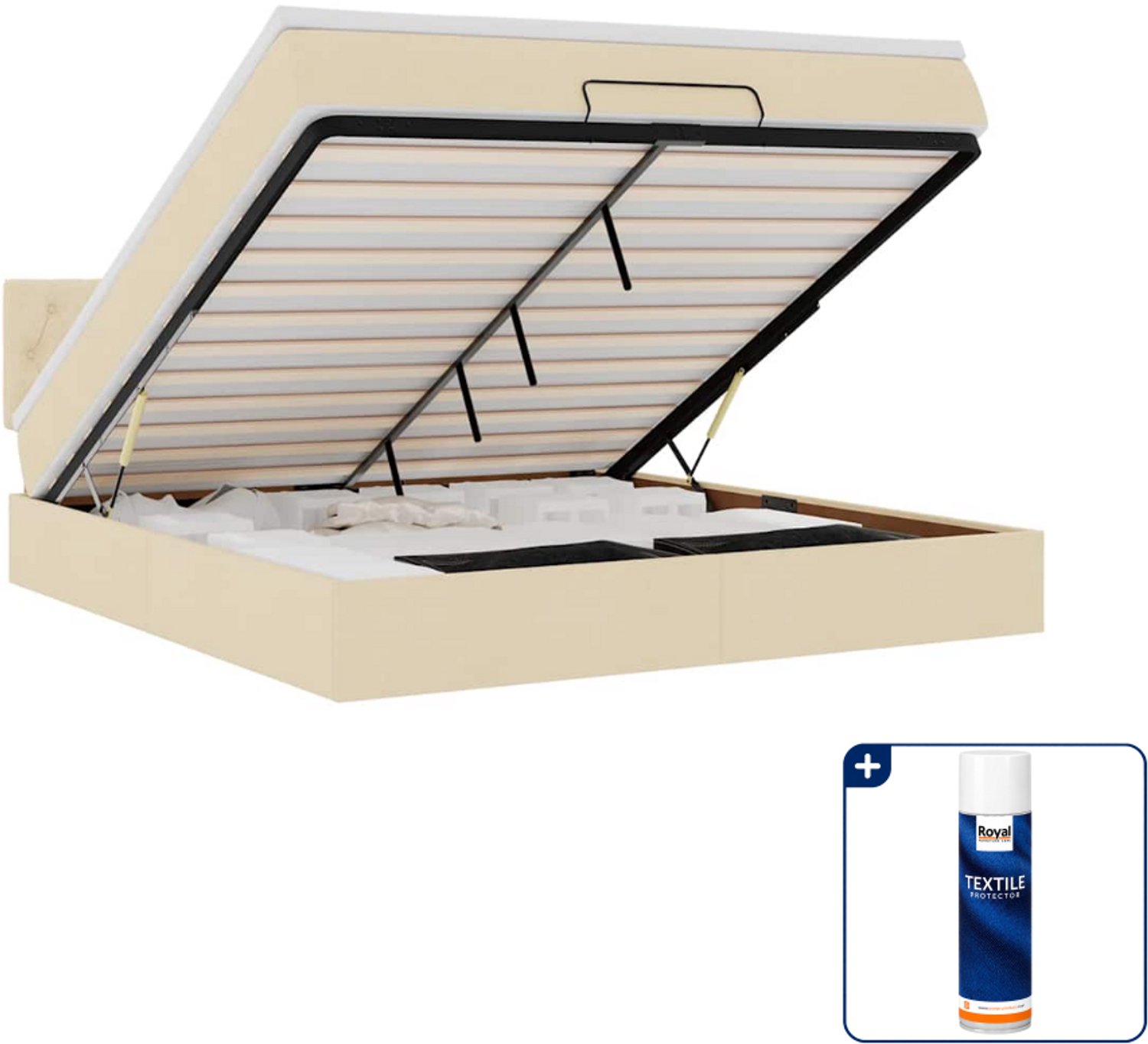 vidaXL Queensize bed met matras en LED - 160 x 200 cm - stof - crème - Inclusief textielbeschermer 500 ml Bruin