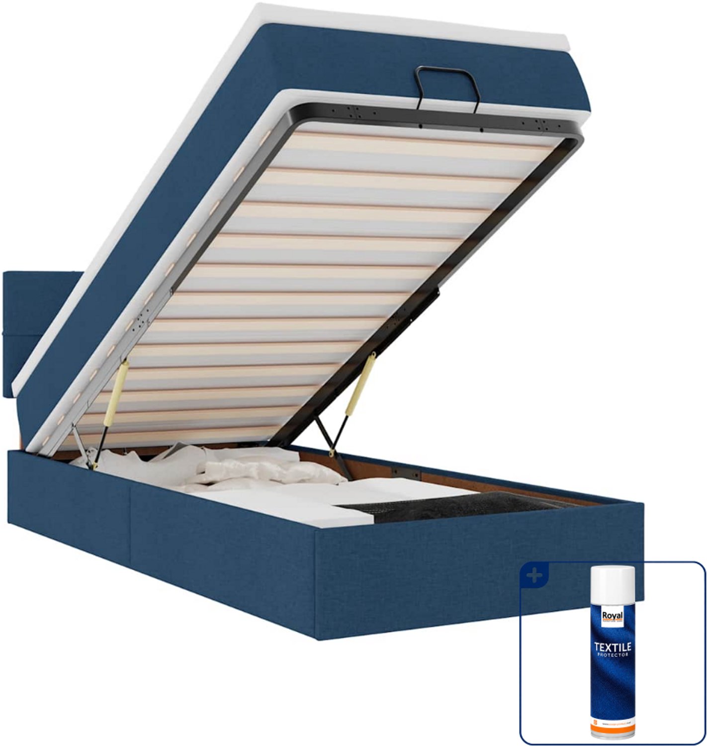 vidaXL bed met matras en led - 100 x 200 cm - stof - blauw - Inclusief textielbeschermer 500 ml
