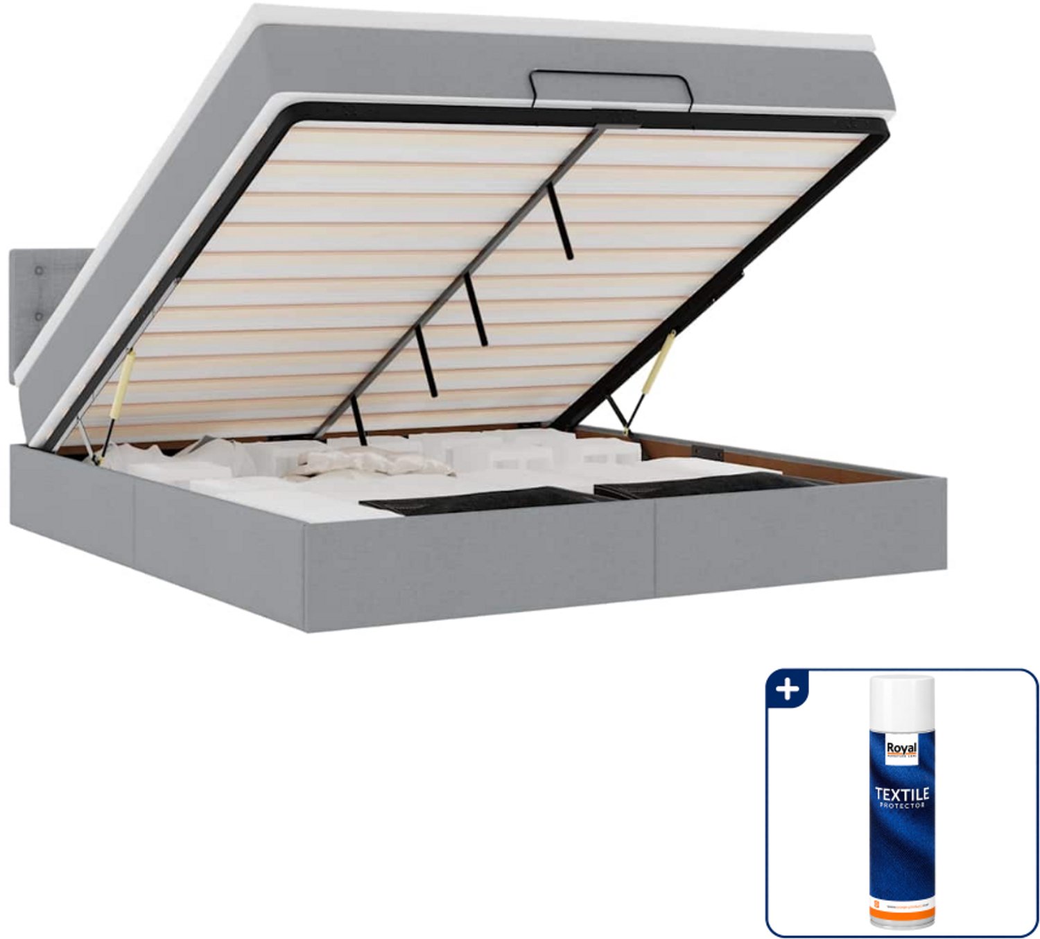 vidaXL Queensize ottoman bed met matras en LED's - 160 x 200 cm - grijs - Inclusief textielbeschermer 500 ml Crème