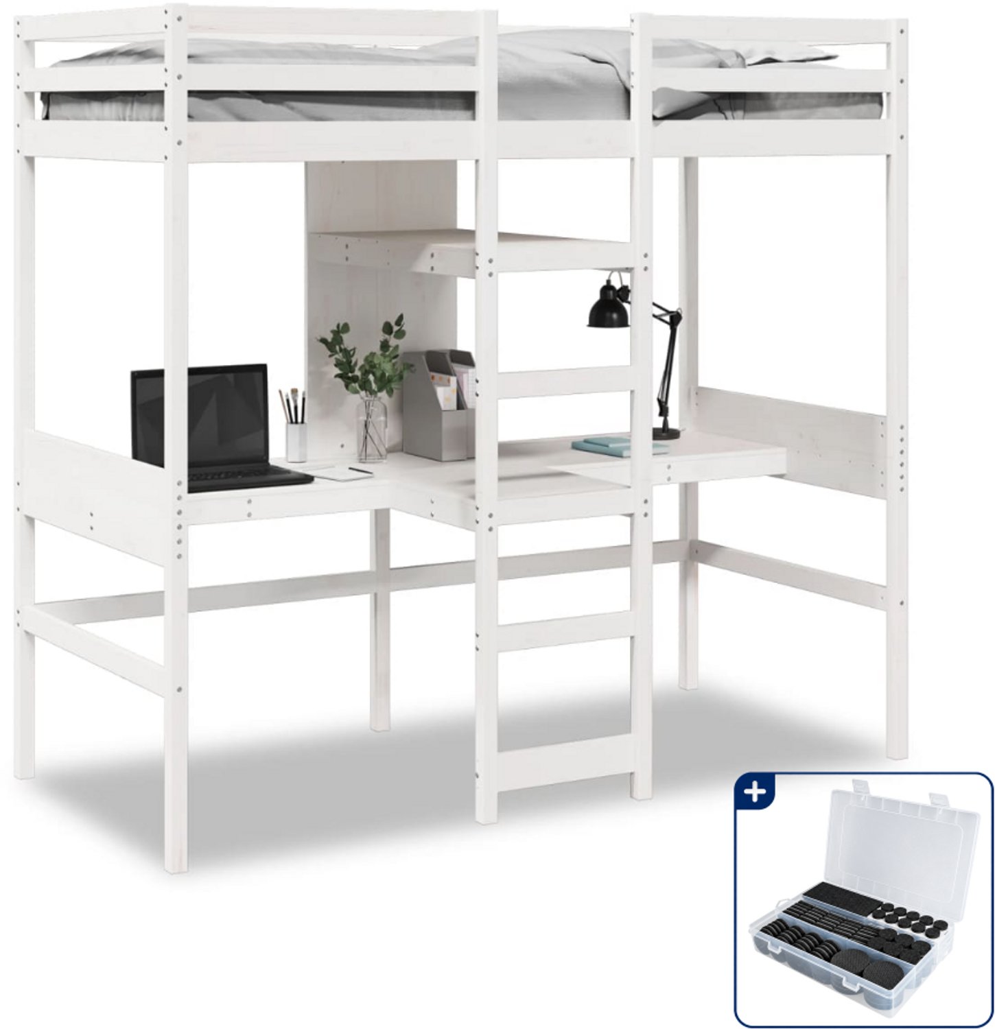 vidaXL hoogslaper - 80 x 200 cm - massief grenenhout - wit - Inclusief antikrasvilt 177-delig