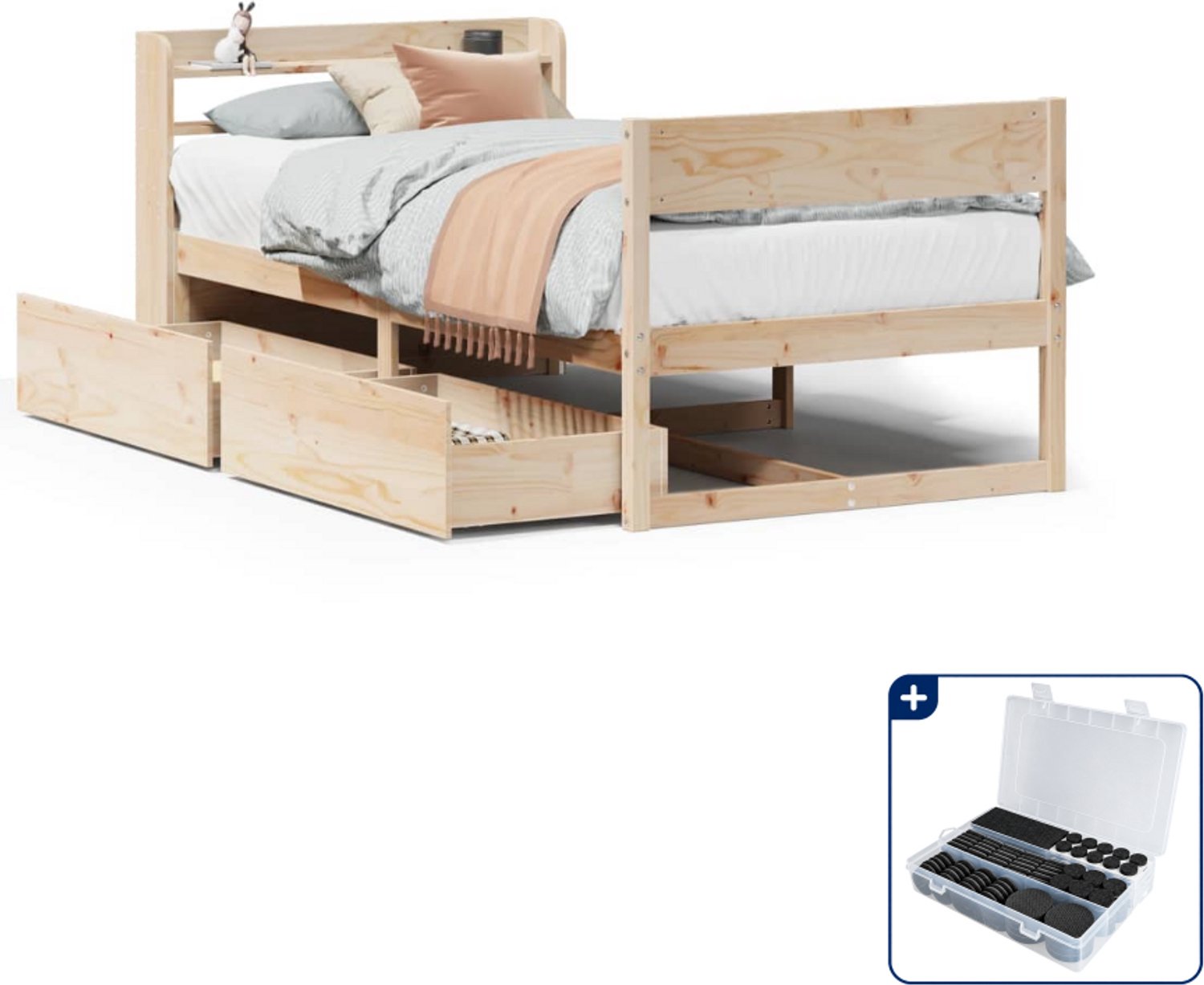 vidaXL Bedframe 75 x 190 cm - massief grenenhout - Inclusief antikrasvilt 177-delig Wit