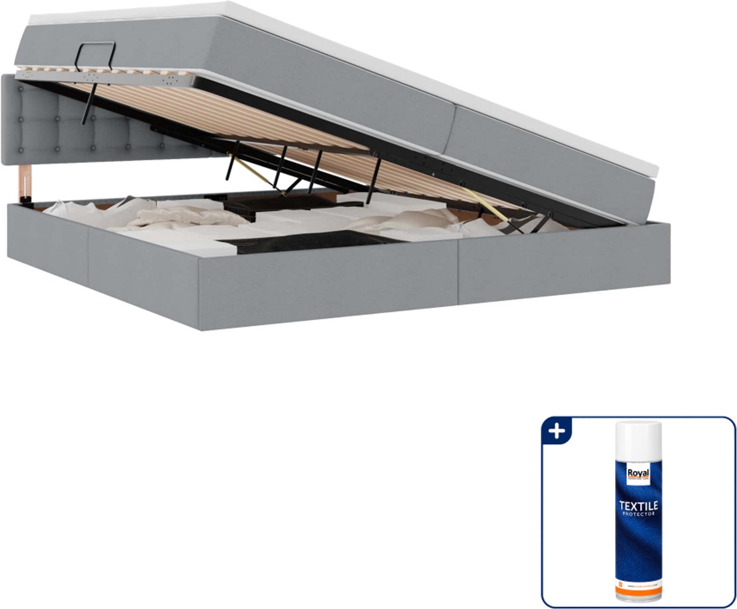 vidaXL opbergbed - 200 x 200 cm - fluweel - lichtgrijs - Inclusief textielbeschermer 500 ml Wit