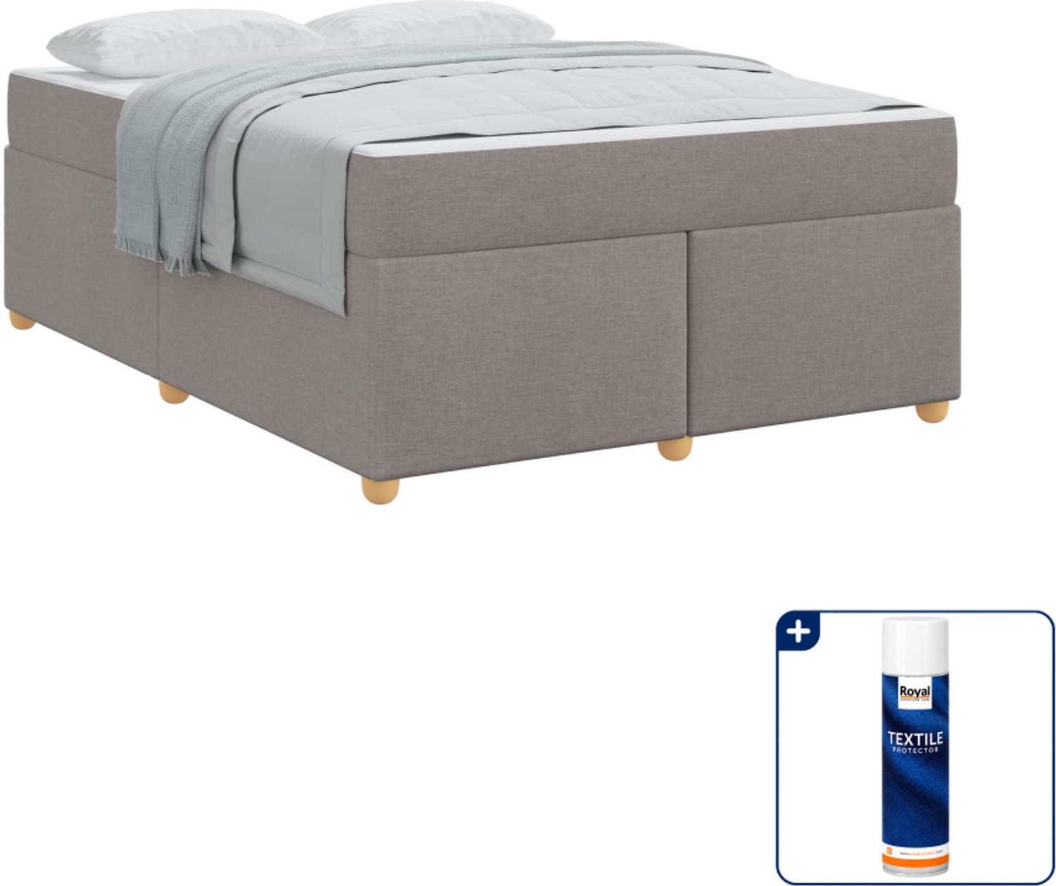 vidaXL bed met matras Queensize - 160 x 200 cm - taupe - Inclusief textielbeschermer 500 ml Grijs