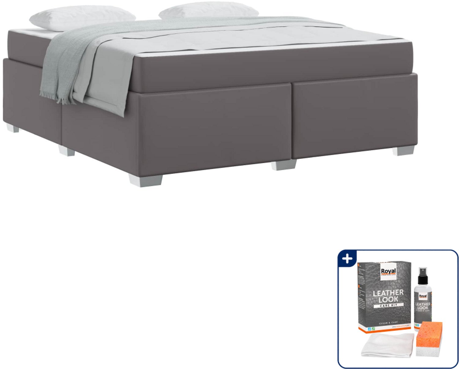 vidaXL Kingsize bed met matras - 180 x 200 cm - grijs - Inclusief onderhoudsset voor kunstleer 150 ml