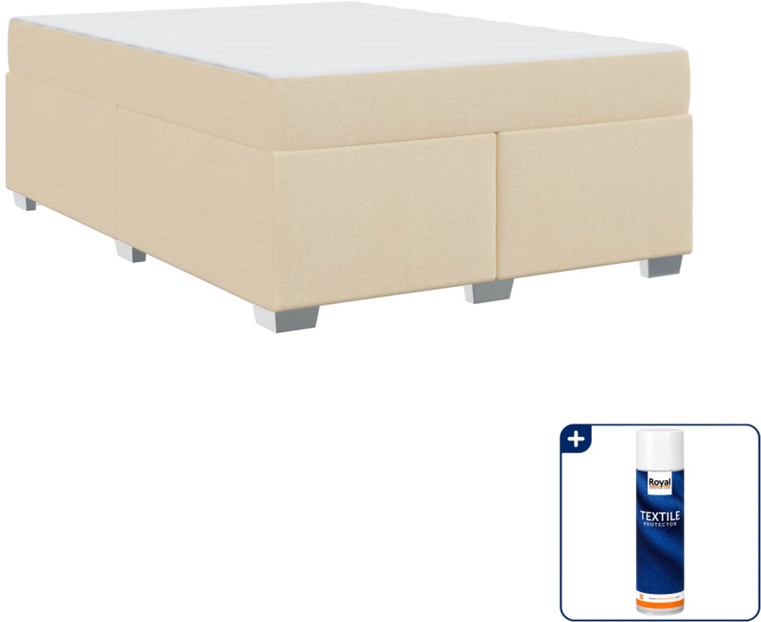 vidaXL Queensize bed met matras - 160 x 200 cm - stof - crème - Inclusief textielbeschermer 500 ml Bruin