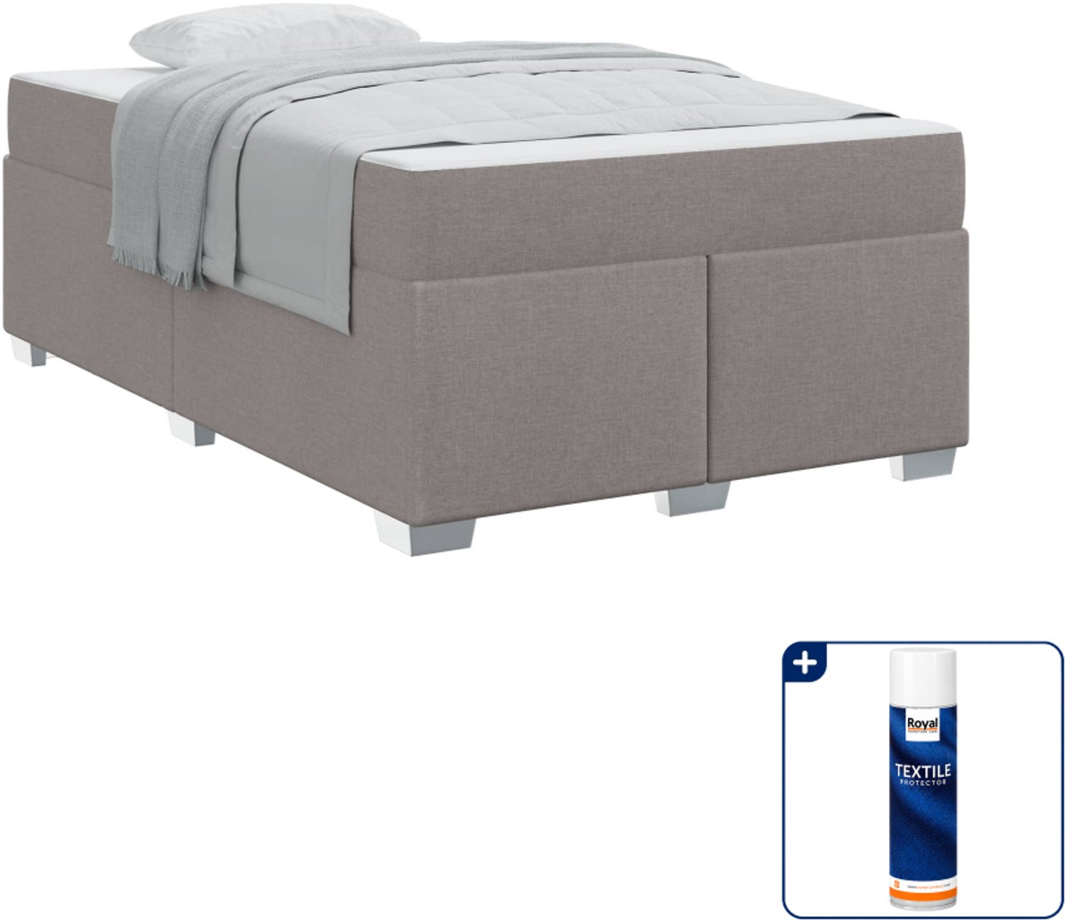 vidaXL Bed met matras - 120 x 190 cm - stof - taupe - Inclusief textielbeschermer 500 ml Grijs