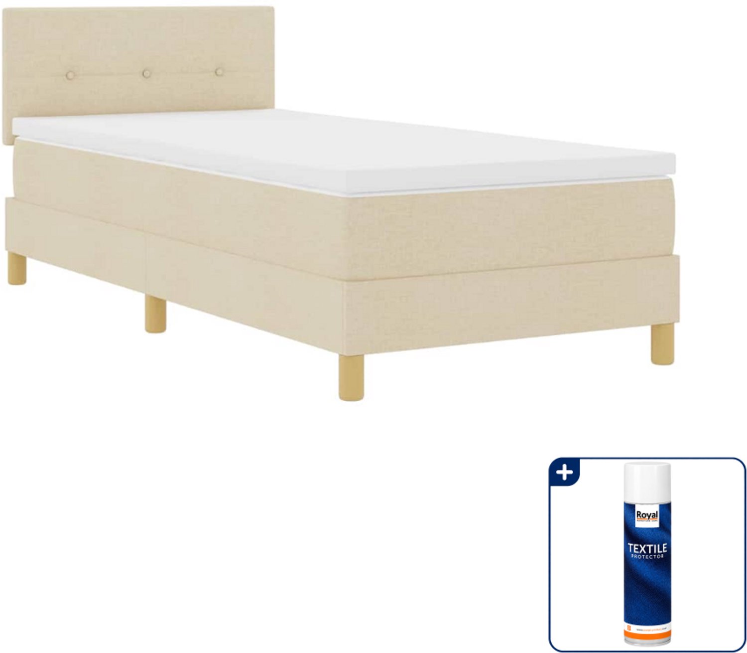 vidaXL LED boxspringbed - 100 x 200 cm - crème - Inclusief textielbeschermer 500 ml