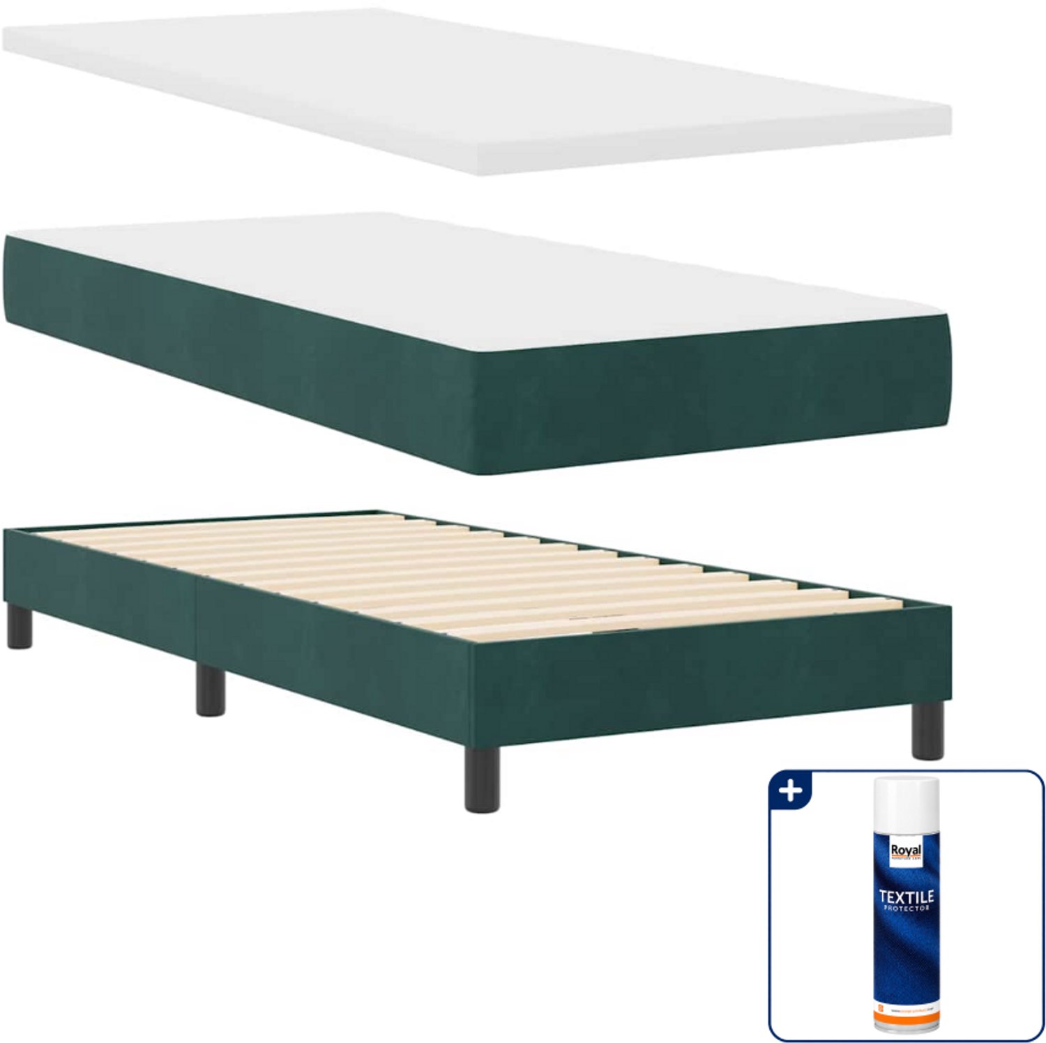 vidaXL led boxspringbed - 90 x 190 cm - fluweel - donkergroen - Inclusief textielbeschermer 500 ml