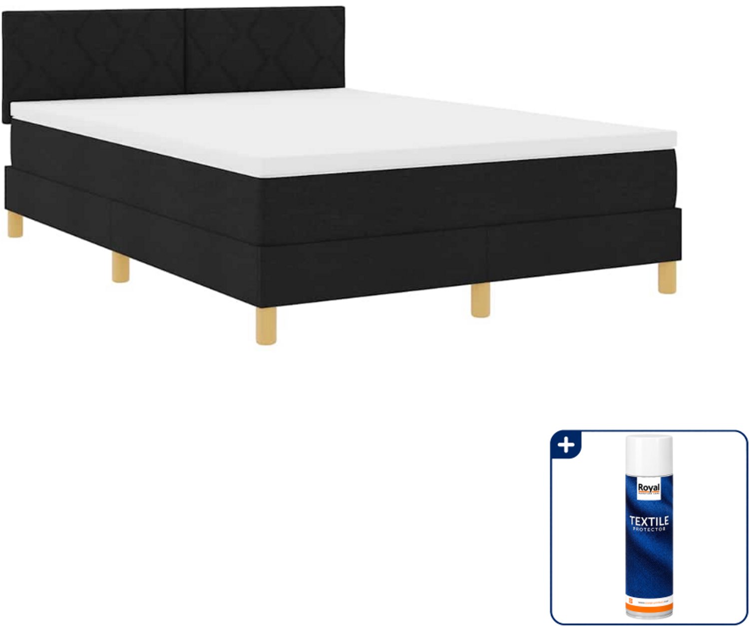 vidaXL led boxspringbed - 140 x 190 cm - zwart - Inclusief textielbeschermer 500 ml