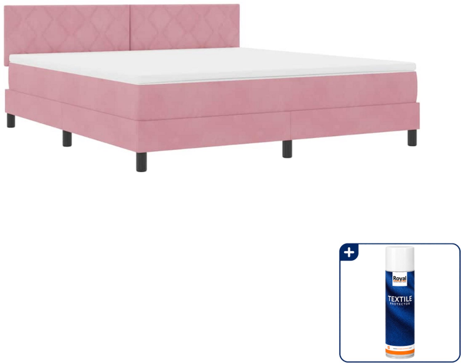vidaXL Kingsize boxspring met LED - 180 x 200 cm - fluweel - roze - Inclusief textielbeschermer 500 ml