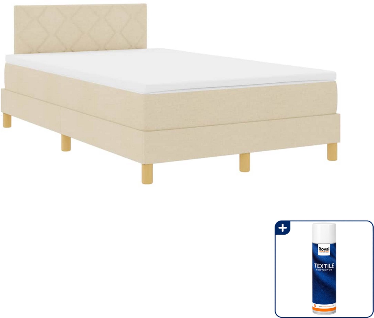 vidaXL LED boxspringbed - 120 x 190 cm - crème - Inclusief textielbeschermer 500 ml