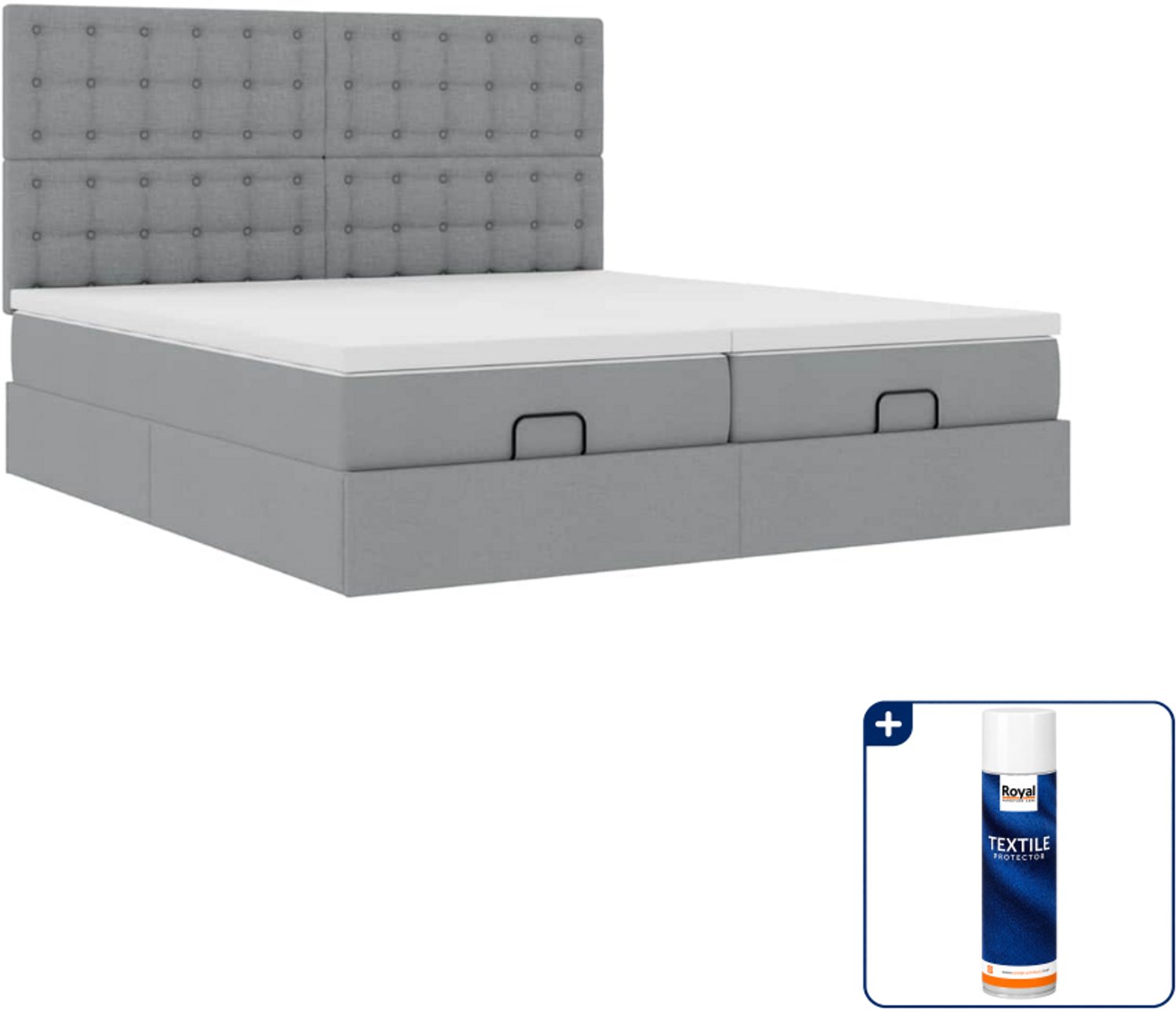 vidaXL ottoman bed - super kingsize - 200 x 200 cm - lichtgrijs - Inclusief textielbeschermer 500 ml