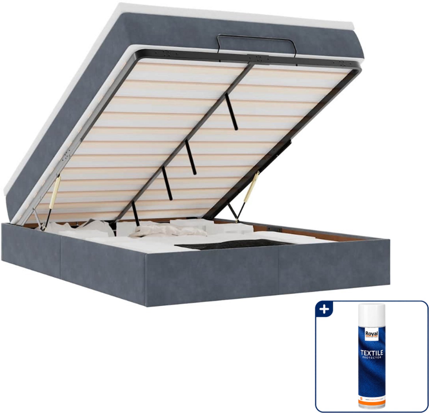 vidaXL ottoman bed met matras - 140 x 190 cm - fluweel - donkergrijs - Inclusief textielbeschermer 500 ml Crème