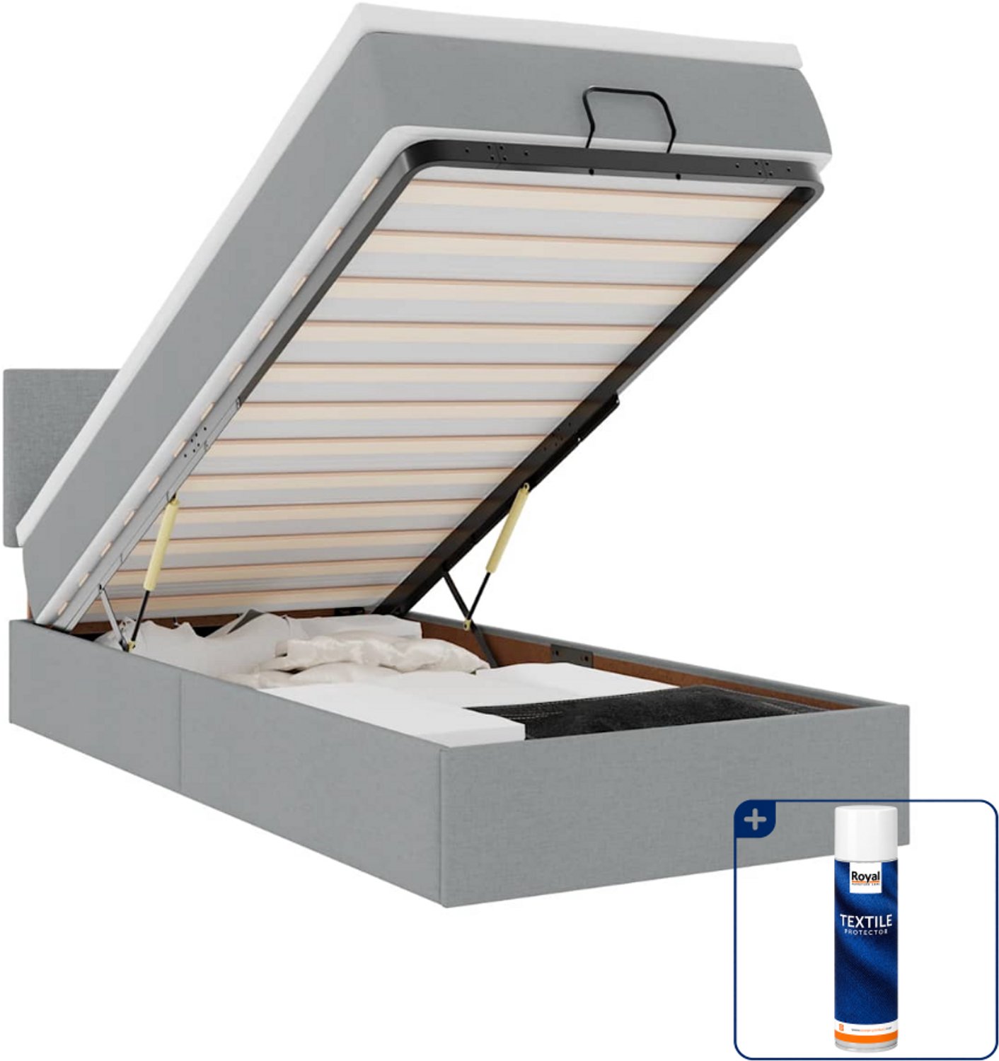 vidaXL bed met matras - 90 x 200 cm - stof - lichtgrijs - Inclusief textielbeschermer 500 ml Blauw