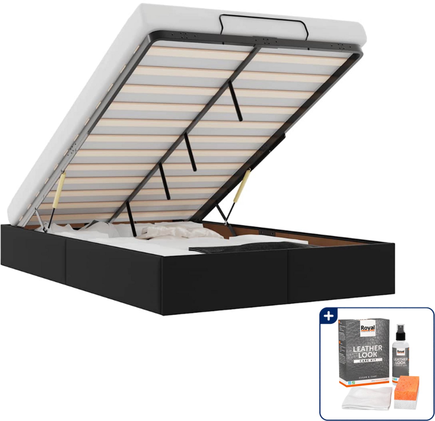 vidaXL bedframe - 120 x 200 cm - kunstleer - zwart - Inclusief onderhoudsset voor kunstleer 150 ml Grijs