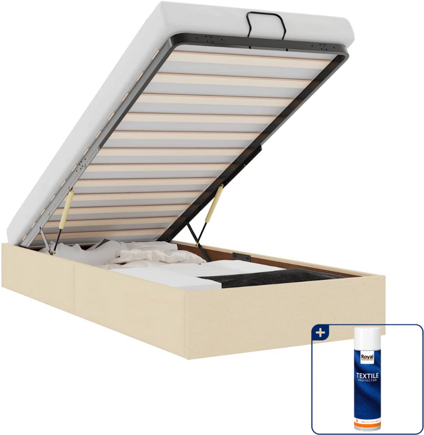 vidaXL bedframe - 100 x 200 cm - stof - crèmekleurig - Inclusief textielbeschermer 500 ml Zwart