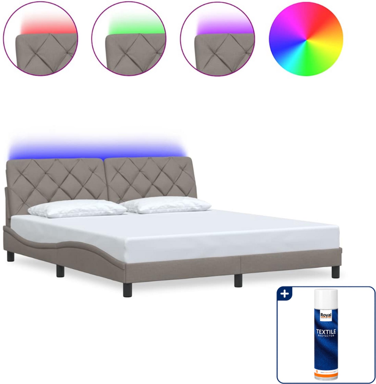 vidaXL Bedframe - Kingsize - 180 x 200 cm - taupe - Inclusief textielbeschermer 500 ml Crème