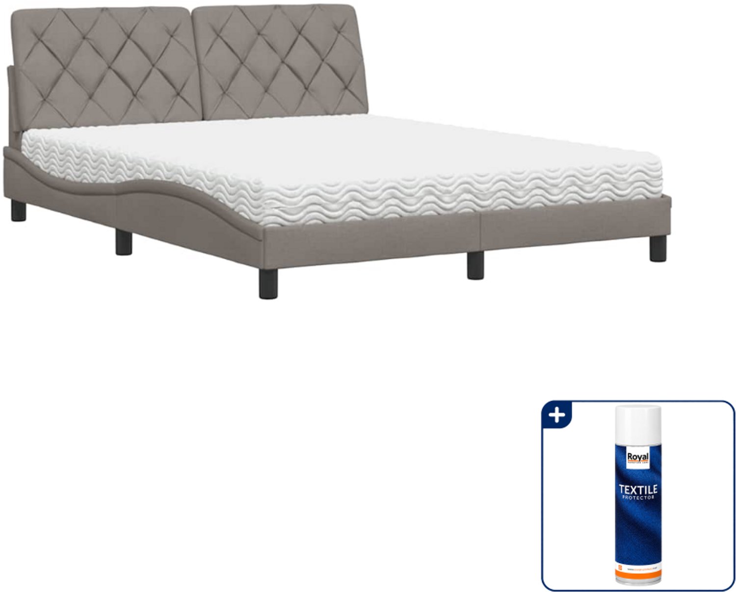 vidaXL bed Piran - queensize 160 x 200 cm - stof - taupe - Inclusief textielbeschermer 500 ml Grijs