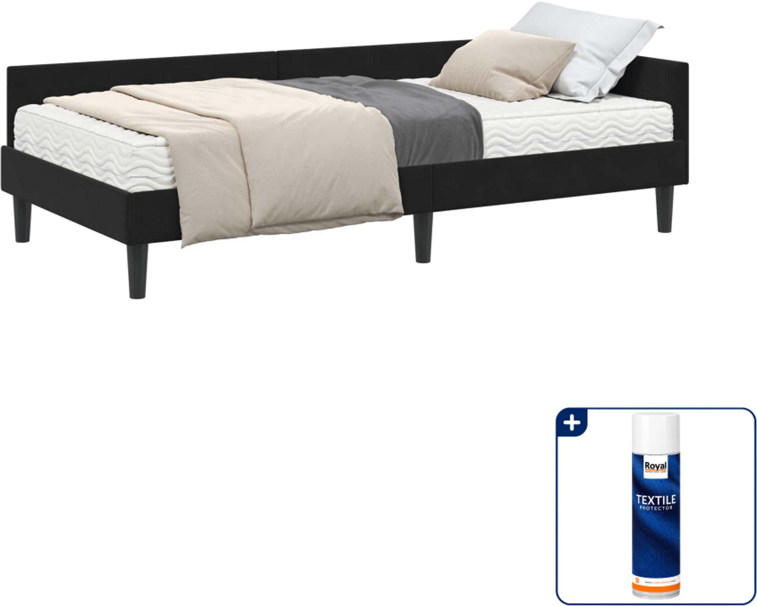 vidaXL hoekbedframe met matras - 80 x 200 cm - fluweel - zwart - Inclusief textielbeschermer 500 ml