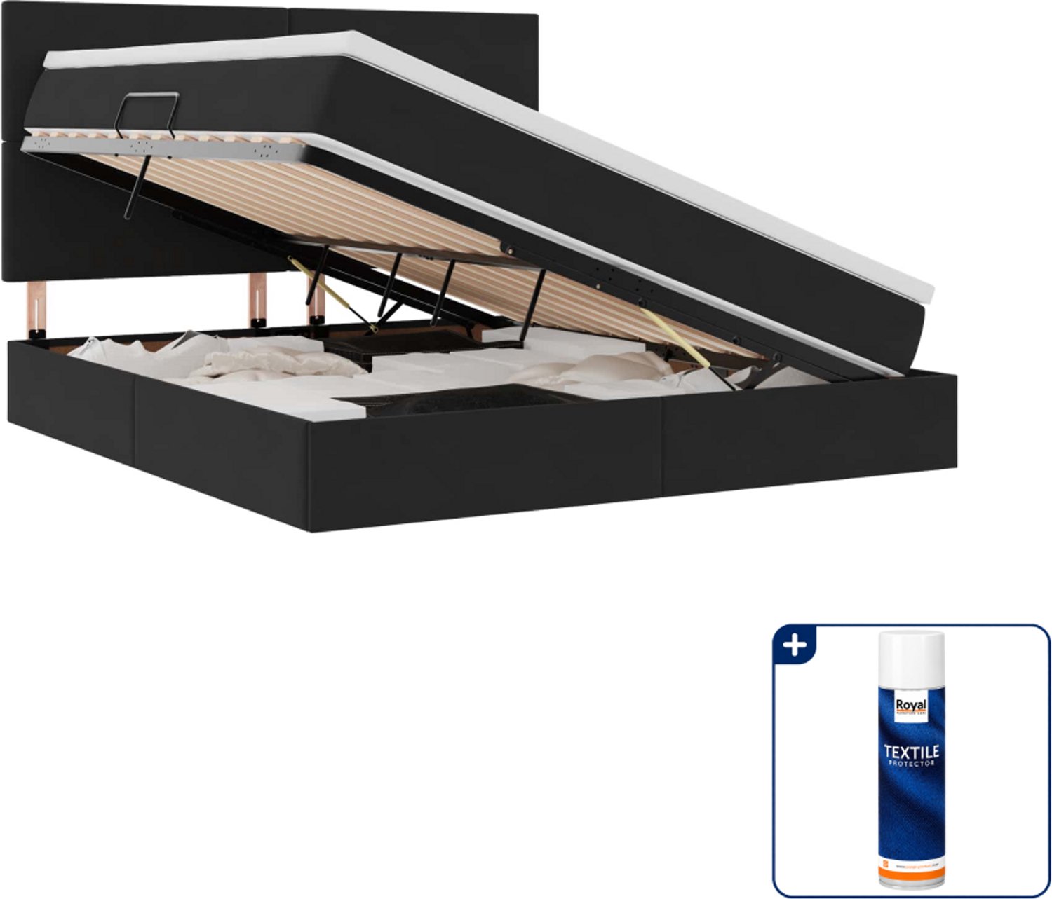vidaXL Kingsize opslagbed met matras - 180 x 200 cm - zwart - Inclusief textielbeschermer 500 ml Blauw