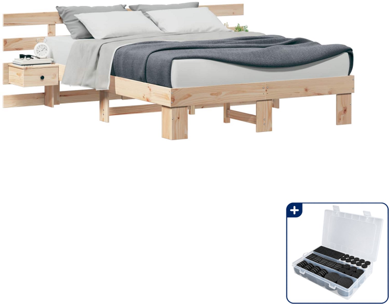 vidaXL bedframe - Small double - 140 x 200 cm - bruin - Inclusief antikrasvilt 177-delig