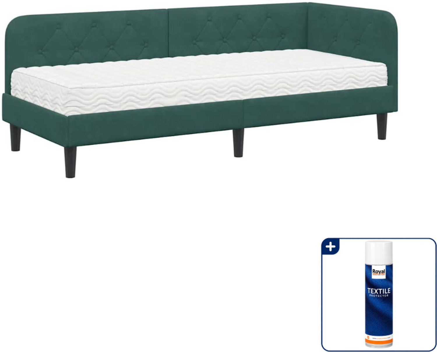 vidaXL hoekbed met matras - 80 x 200 cm - fluweel - donkergroen - Inclusief textielbeschermer 500 ml Lichtgrijs