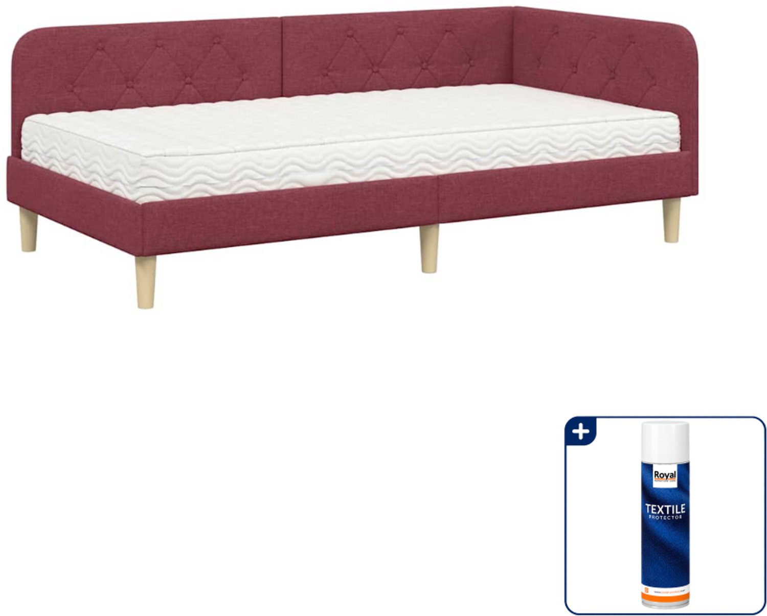 vidaXL hoekbedframe - 90 x 190 cm - stof - wijnrood - Inclusief textielbeschermer 500 ml Groen