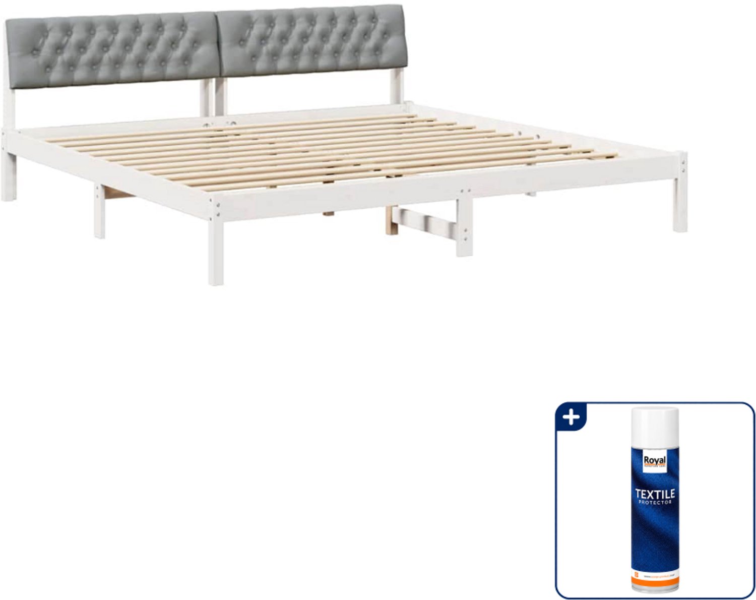 vidaXL Bedframe - 200 x 200 cm - massief grenenhout - wit en lichtgrijs - Inclusief textielbeschermer 500 ml