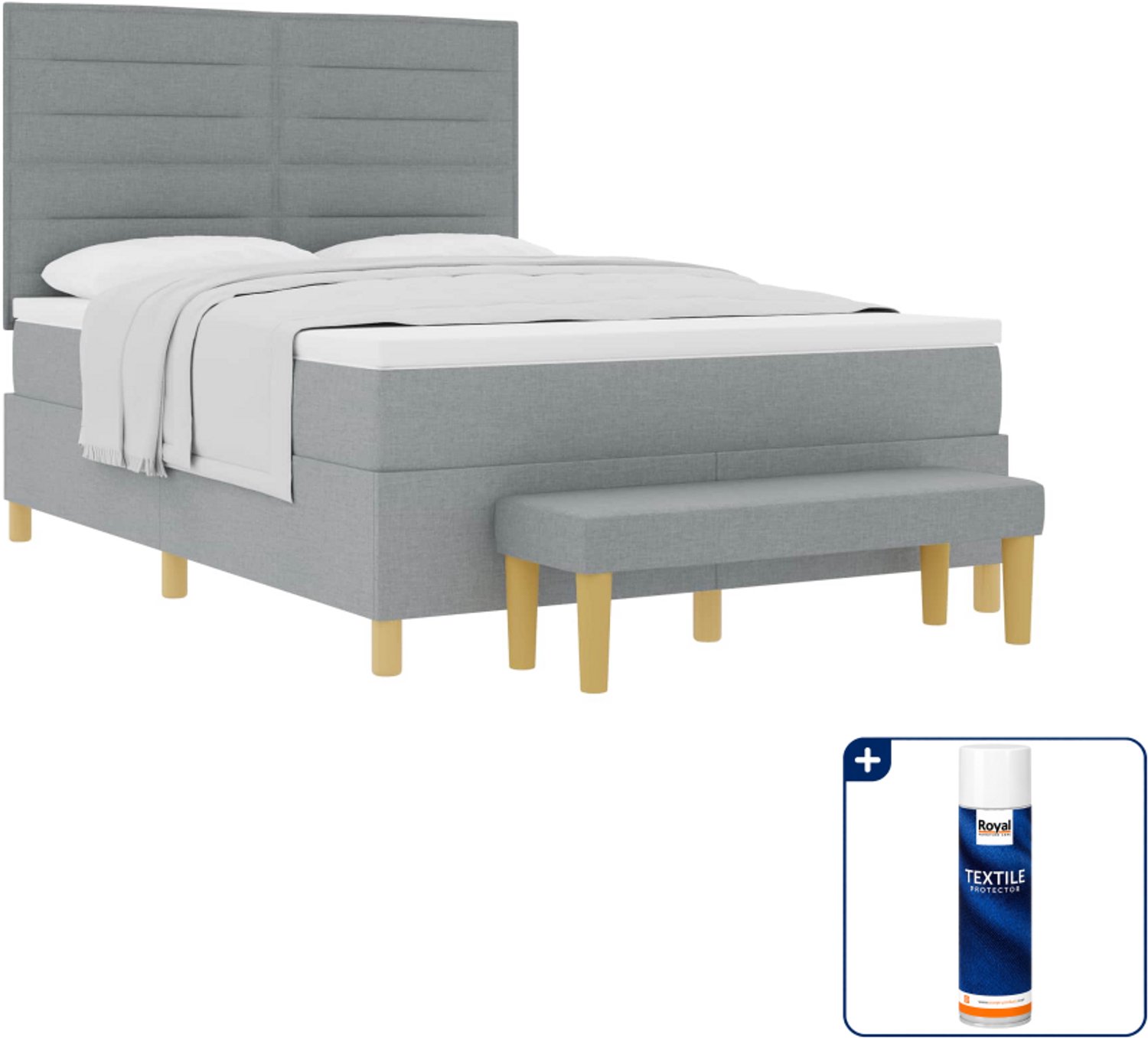 vidaXL Boxspring bed Small double 140 x 200 cm - lichtgrijs - Inclusief textielbeschermer 500 ml Zwart