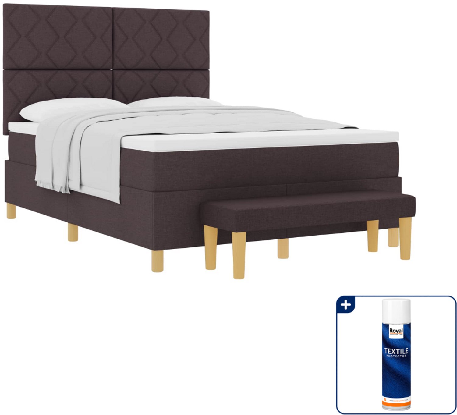 vidaXL Boxspring Queensize - 160 x 200 cm - donkerbruin - Inclusief textielbeschermer 500 ml