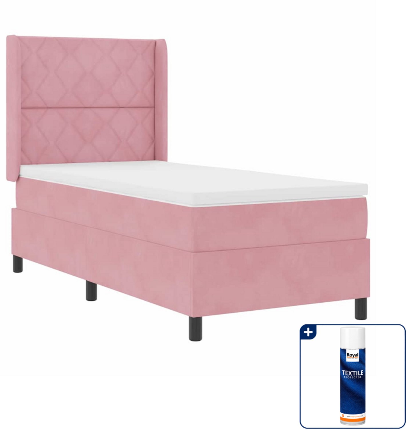 vidaXL boxspringbed - 100 x 200 cm - fluweel - roze - Inclusief textielbeschermer 500 ml